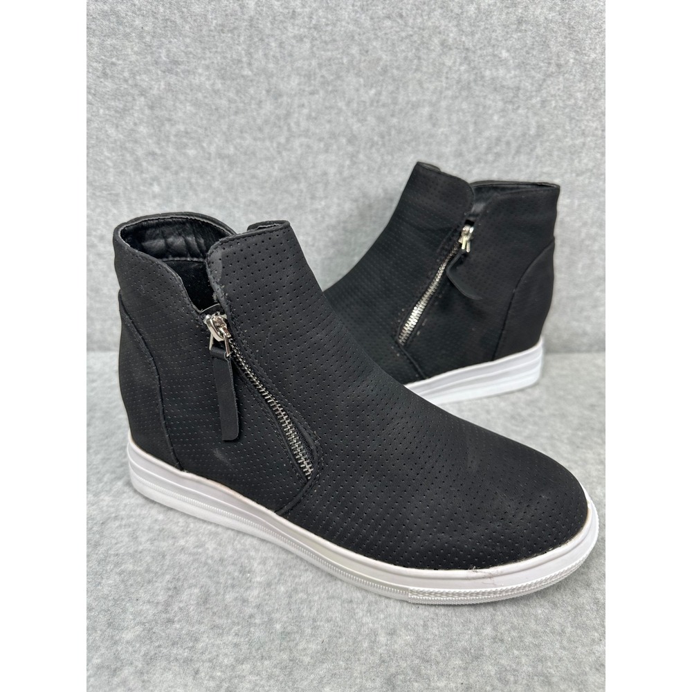 Yoki Black‎ Perforated Hidden Wedge Heel Ankle Bootie Sneaker Womens Size 10